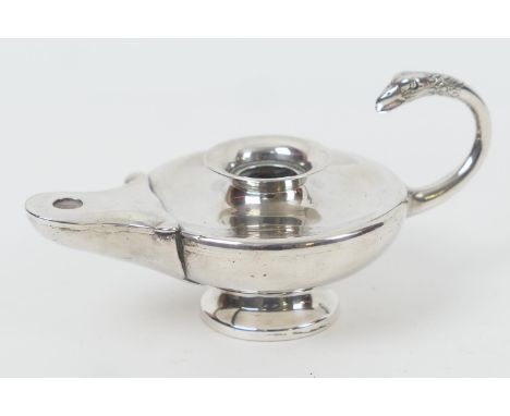 Edwardian silver Aladdin oil lamp table cigar lighter, Chester 1906 (no wick), 13cm, weight approx. 140g 