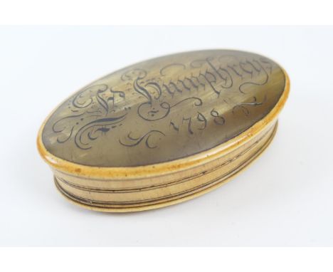 George III horn snuff box, dated 1798, oval form inscribed 'Ed Humphreys', 9cm x 5cm 