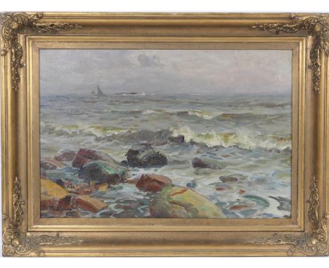 Danish School, late 19th/early 20th Century, Impressionist seascape 'Hostdag', oil on canvas, indistinctly signed, 42cm x 62c
