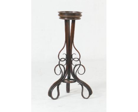 Austrian bentwood jardiniere stand, attributed to Thonet, the dished top over three bentwood bracket style supports, united b