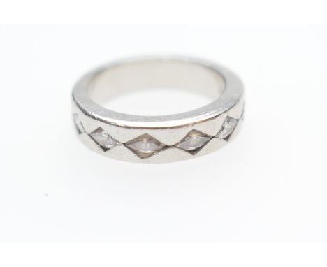 Diamond half eternity ring, set with six marquise cut diamonds in a heavy 950 standard platinum ring, size M/N, gross weight 