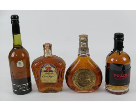 Johnnie Walker Swing Scotch whisky, 40% by vol; also Seagrams' Crown Royal Deluxe Canadian whisky, bottled 1961, Pradlow Dist