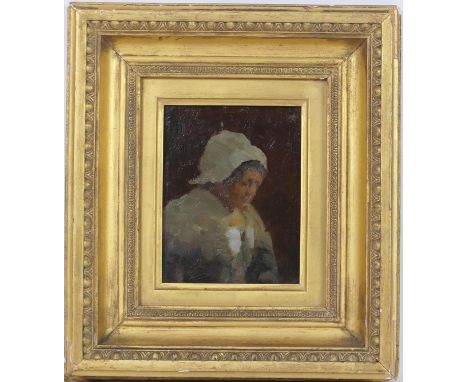 French Breton School (19th Century), Portrait of a woman in traditional dress, oil on millboard, 15cm x 12cm 