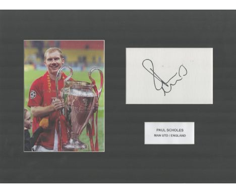 Football Paul Scholes 15x11 inch mounted signature piece includes signed album page colour photo and name plaque. Good condit