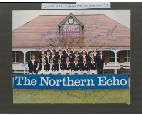 Multi signed Ian Botham, Stewart Hutton plus 23 others 12x9.5 Inch mounted overall size 14.5x11.5 Inch. Durham C.C.C First Cl