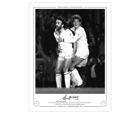 Autographed RICKY VILLA 16 x 12 Limited-Edition : B/W, depicting RICARDO VILLA celebrating with team mate Glenn Hoddle after 