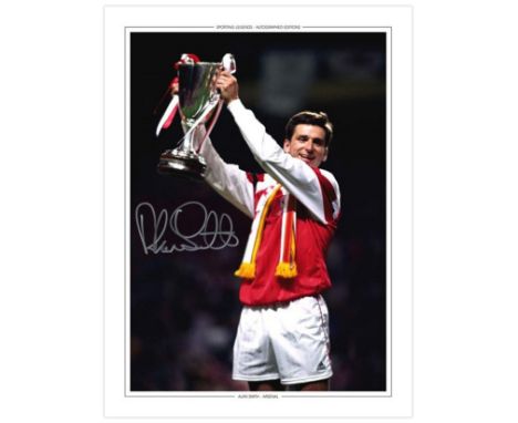 Autographed ALAN SMITH 16 x 12 Edition : Arsenal centre-forward ALAN SMITH holds aloft the European Cup Winners Cup at Copenh