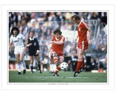 Autographed JOHN ROBERTSON 16 x 12 Edition : Nottingham Forest winger JOHN ROBERTSON scores a memorable winning goal against 