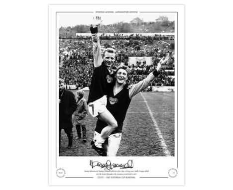 Autographed TOMMY GEMMELL 16 x 12 Limited-Edition : B/W, depicting Celtic's TOMMY GEMMELL and Jimmy Johnstone celebrating in 
