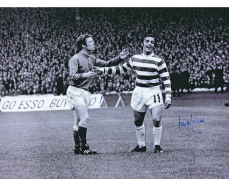 Autographed LOU MACARI 16 x 12 Photo : Celtic's LOU MACARI refuses the kind offer of a kiss from Rangers' ALEX MacDONALD duri