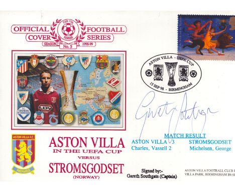 Gareth Southgate signed Aston Villa v Stromsgodset UEFA Cup 1998 Dawn FDC . Good condition. All autographs come with a Certif