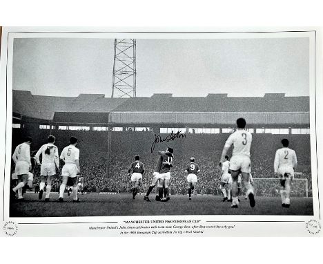 Football, John Aston signed 12x18 black and white photograph pictured as Manchester united celebrates with his team mate Geor