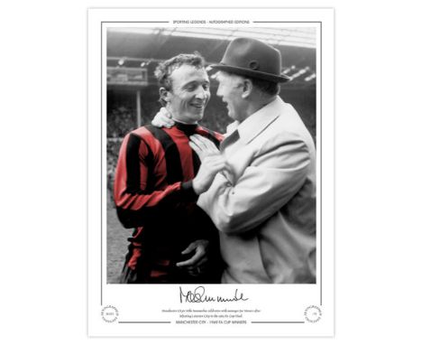 Autographed MIKE SUMMERBEE 16 x 12 Limited-Edition : Colorized, depicting Manchester City manager Joe Mercer celebrating with