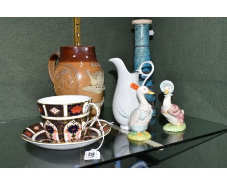 A GROUP OF CERAMICS, comprising a Royal Crown Derby Old Imari 1128 breakfast cup and saucer, a Doulton Lambeth Queen Victoria