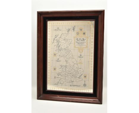 A LARGE FRAMED DANBURY MINT 'THE SILVER MAP OF GREAT BRITAIN', displaying Britain with gilt detailed coats of arms, hallmarke