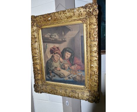 AFTER MARINUS VAN REYMERSWAELE / RAYMERSWALE 'THE MISERS', a 19th century copy depicting two male figures book keeping and co