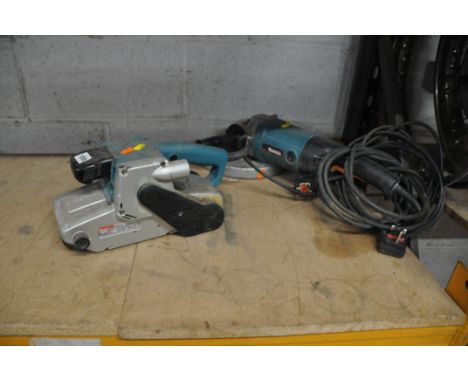 A MAKITA 9404 240V ELECTRIC BELT SANDER (PAT pass and working) and a Makita 9069 angle grinder (PAT fail due to joined cable 