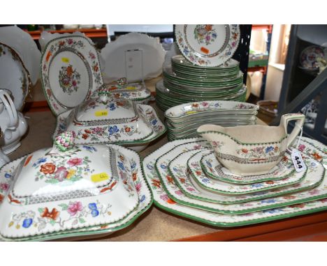 A THIRTY NINE PIECE COPELAND SPODE CHINESE ROSE DINNER SET to include two square lidded tureens, an individual lidded soup tu