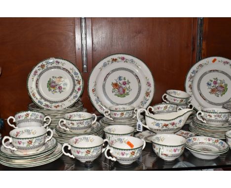 A SEVENTY EIGHT PIECE SPODE 'CHINESE ROSE' DINNER SERVICE, comprising two circular serving platters, a sauceboat and stand, a