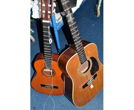 TWO ACOUSTIC GUITARS to include a Hohner Arbor acoustic LW400N guitar and a Harmony H6114 acoustic guitar (2) (Condition Repo