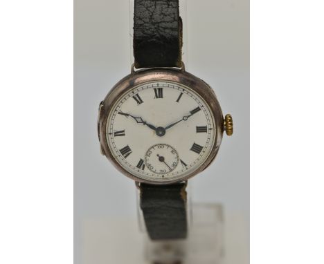 A MID 20TH CENTURY SILVER WRISTWATCH, manual wind, round white Roman numeral dial, subsidiary dial at the six o'clock positio