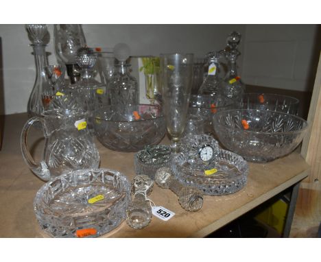 A GROUP OF CUT CRYSTAL AND GLASSWARE, comprising a Dartington Crystal celery vase, Dartington Crystal ice bucket, five decant