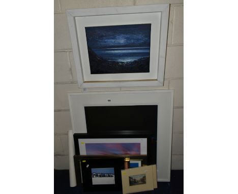 A SMALL QUANTITY OF PICTURES AND PRINTS, to include John Connolly (British Contemporary) 'Moon Over Priest Cove', a moonlit c