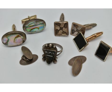 AN ASSORTMENT OF CUFFLINKS, to include a pair of silver cufflinks, hallmarked Birmingham, approximate gross weight 8.5 grams,