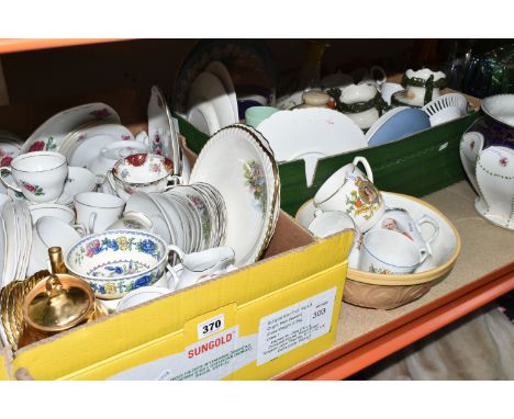 THREE BOXES OF CERAMICS AND GLASSWARE, to include a Wedgwood &amp; Co. porcelain planter (cracked and damaged), a Grimwades '