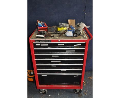 A CLARKE PREMIUM MECHANICS TOOL CHEST with seven drawers containing automotive tools and parts (see pics for tools) width 74c