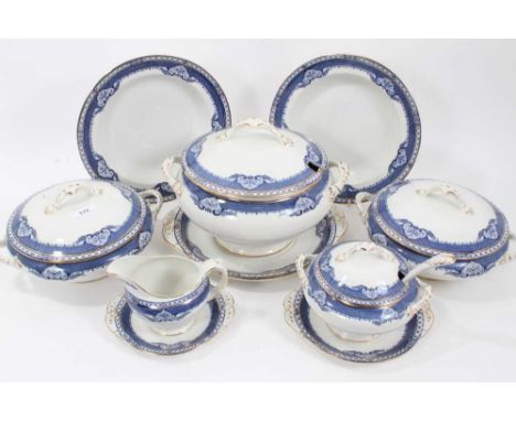 Burleigh Ware Kenilworth pattern dinner service, blue and white transfer ware with gilt rims