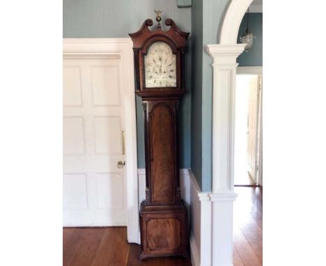 George III mahogany longcase clock, the silvered dial with Roman numerals, subsidiary second hand and date aperture, signed ‘