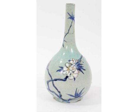 Theodore Deck faience bottle vase, decorated in relief with Japanese-style foliage, 21cm highCondition report: Break around n