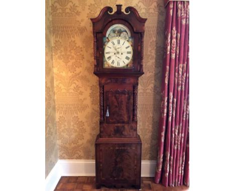 19th century longcase clock, with 8 day movement, painted break arch dial, signed Seth &amp; Norath, Liverpool, with four sea