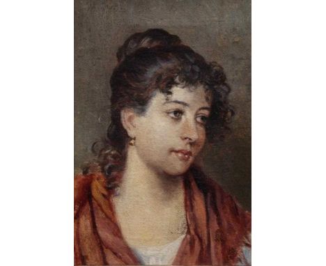 Attributed to Eugene von Blaas (1843-1932), oil on canvas, head and shoulders portrait of a pretty Italian girl, 18.5 x 13cm,