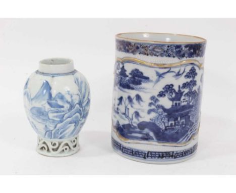 18th century Chinese blue and white tankard, painted with a landscape scene on a chicken-skin ground, and an 18th century Chi