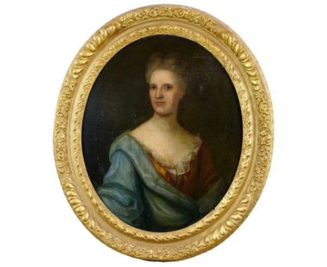English School, 18th century, oval oil on canvas - portrait of a lady, named verso as Anne of Chesterfield, 75cm x 63cm, in g