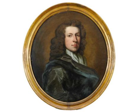 English School, 18th century, oval oil on canvas - portrait of a Gentleman, handwritten label of provenance verso, 75cm x 63c