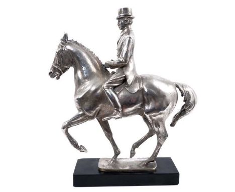 Bernard Winskill (d. 1980) fine sterling silver model of a horse and rider, in the manner of a dressage competition, hallmark