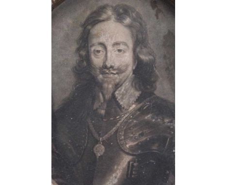 After Van Dyke, oval black and white engraving - portrait of King Charles I, in presentation frame, 37cm x 29cm overall 