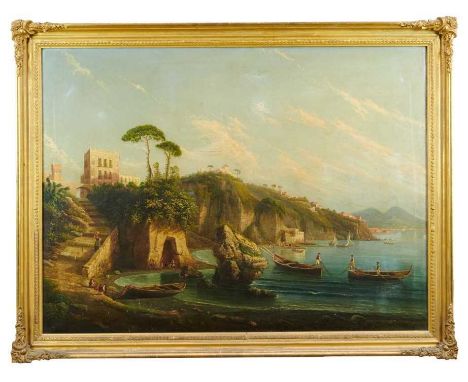 Neoplitan School, 19th century, oil on canvas - The Bay of Naples, 77cm x 104cm, in gilt frame Condition report: Numerous pat