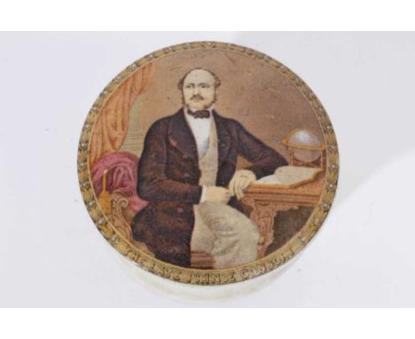 Victorian Prattware pot lid and base printed with a portrait of 'The late Prince Consort' 10.5 cm diameter
