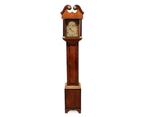 19th century minature 30 hour longcase clock with arched silvered dial, single hand and central alarm dial signed in arch Wm 