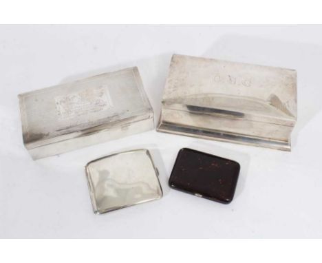 Selection of 1920s silver, including a rectangular cigarette box, with domed cover and engraved initials C.G.C, another with 