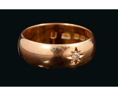 18ct gold gypsy ring with a single cut diamond in star shape gypsy setting. London 1966. Ring size U.Condition report: Gross 