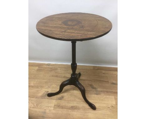 George III mahogany wine table, with circular solid tilt top on slender column and tripod cabriole base, 45cm diameter 