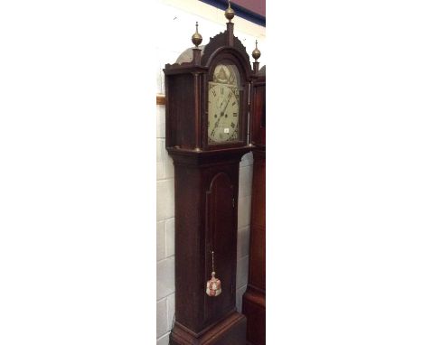 Late 18th/early 19th century longcase clock, with eight day movement, 12inch painted break arch dial signed John Brown, Harle