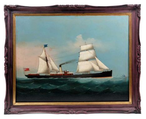 19th century oil on canvas - a ship portrait, S.S. Glamis Castle at sea, 45cm x 59cm, framed