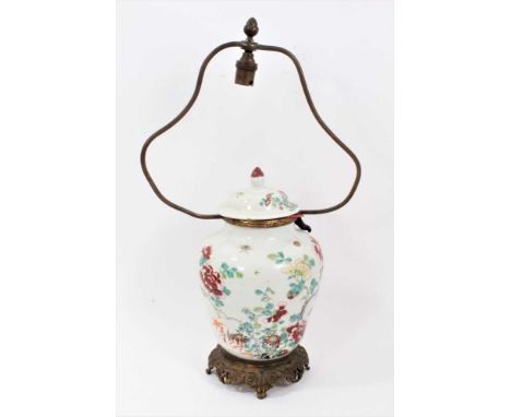 18th/19th century Chinese famille rose ormolu mounted lamp, the jar approx 25cm high, the whole 48cm