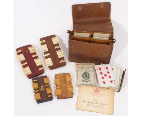 Late 19th/early 20th century Bezique marker and playing card set, each marker with incised gilt Barons coronet and monogram i